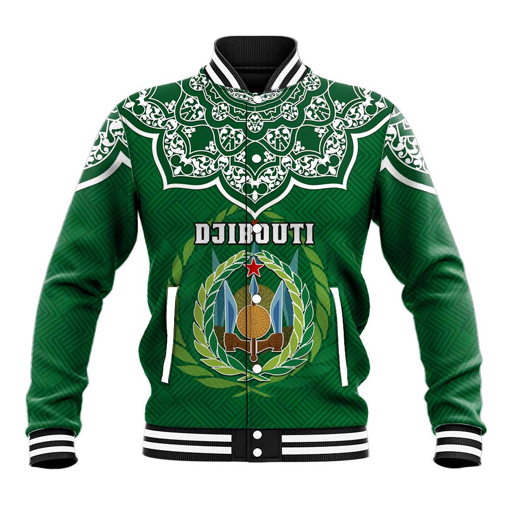 Custom Djibouti Baseball Jacket with Jabuuti Emblem and Islamic Floral Circle LT01