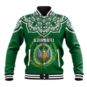 Custom Djibouti Baseball Jacket with Jabuuti Emblem and Islamic Floral Circle LT01
