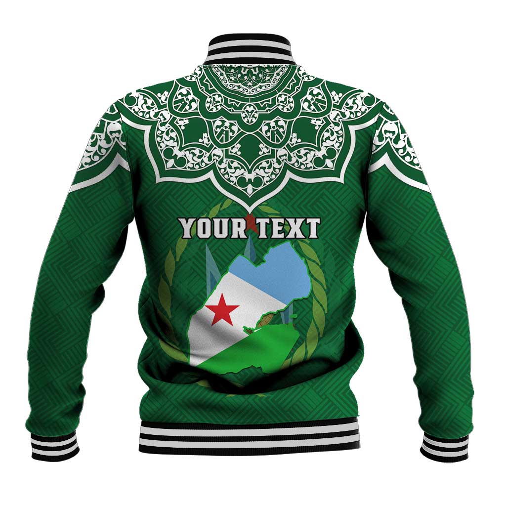 Custom Djibouti Baseball Jacket with Jabuuti Emblem and Islamic Floral Circle LT01