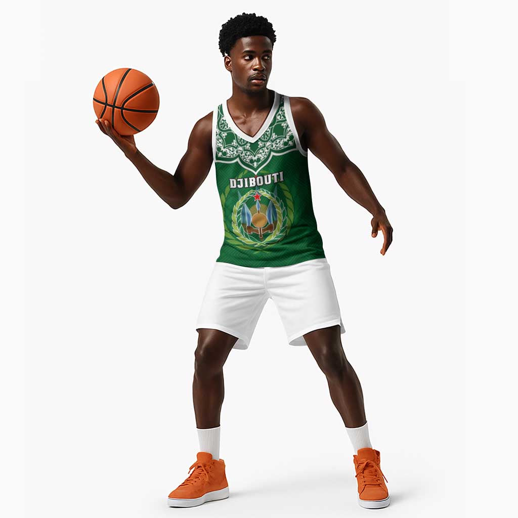 Custom Djibouti Basketball Jersey with Jabuuti Emblem and Islamic Floral Circle - African Pride