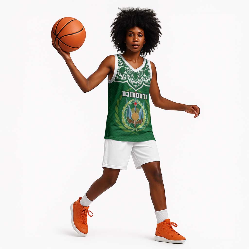 Custom Djibouti Basketball Jersey with Jabuuti Emblem and Islamic Floral Circle - African Pride
