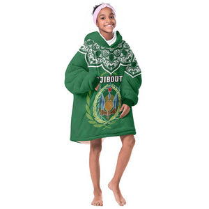Custom Djibouti KId Wearable Blanket Hoodie with Jabuuti Emblem and Islamic Floral Circle