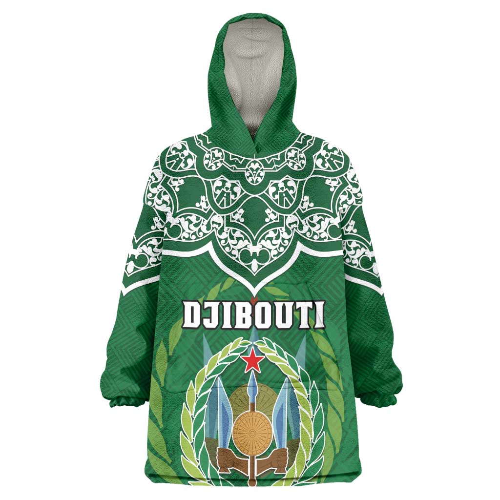 Custom Djibouti KId Wearable Blanket Hoodie with Jabuuti Emblem and Islamic Floral Circle
