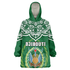 Custom Djibouti KId Wearable Blanket Hoodie with Jabuuti Emblem and Islamic Floral Circle