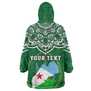 Custom Djibouti KId Wearable Blanket Hoodie with Jabuuti Emblem and Islamic Floral Circle