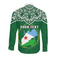Custom Djibouti Long Sleeve Button Shirt with Jabuuti Emblem and Islamic Floral Circle