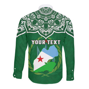 Custom Djibouti Long Sleeve Button Shirt with Jabuuti Emblem and Islamic Floral Circle