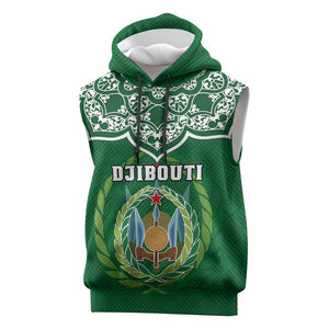 Custom Djibouti Sleeveless Hoodie with Jabuuti Emblem and Islamic Floral Circle - African Pride