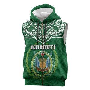 Custom Djibouti Sleeveless Zip Hoodie with Jabuuti Emblem and Islamic Floral Circle - African Pride