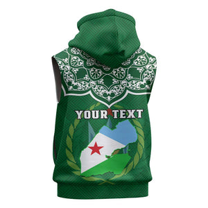 Custom Djibouti Sleeveless Zip Hoodie with Jabuuti Emblem and Islamic Floral Circle - African Pride