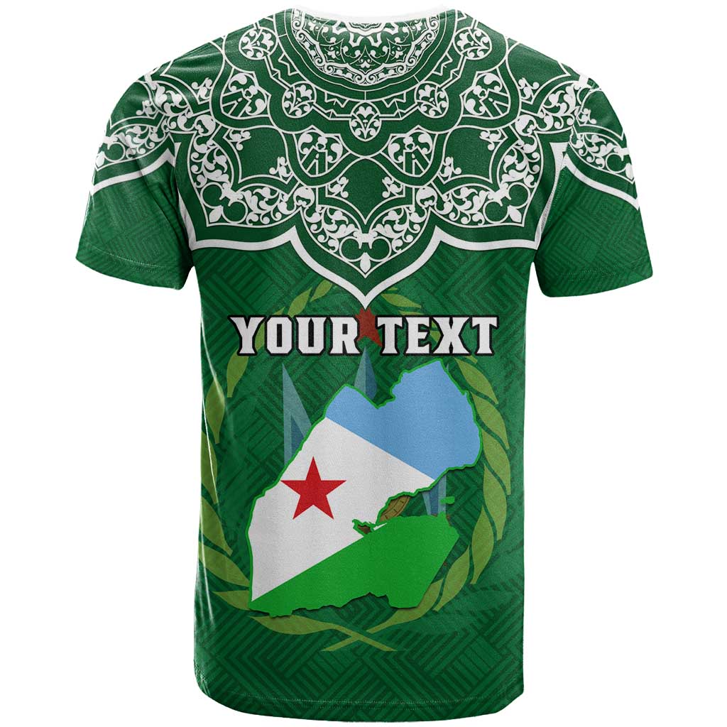 Custom Djibouti T shirt with Jabuuti Emblem and Islamic Floral Circle