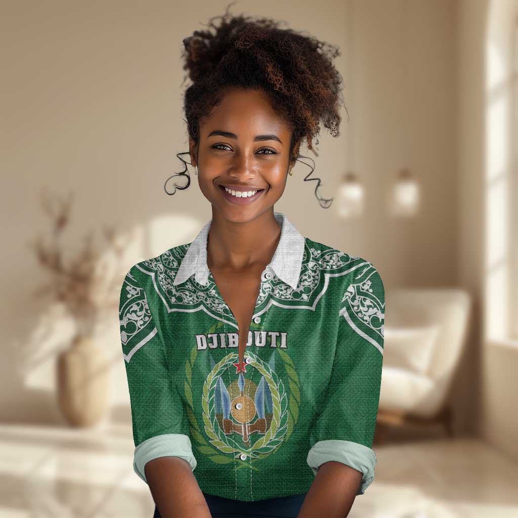 Custom Djibouti Women Casual Shirt with Jabuuti Emblem and Islamic Floral Circle LT01