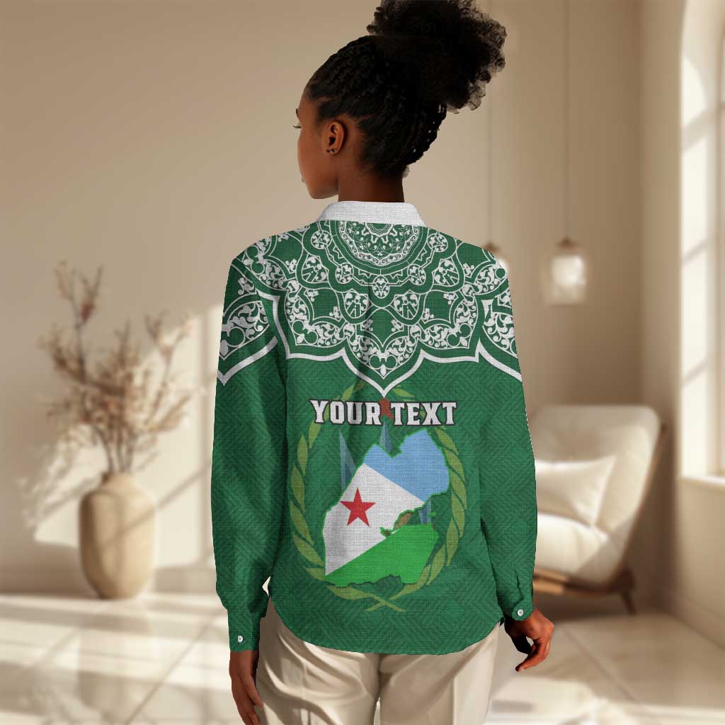 Custom Djibouti Women Casual Shirt with Jabuuti Emblem and Islamic Floral Circle LT01