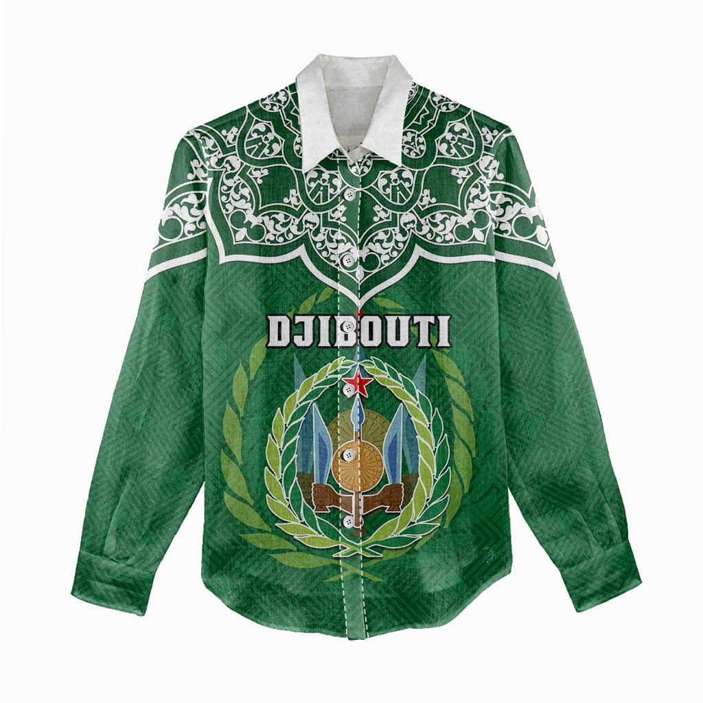 Custom Djibouti Women Casual Shirt with Jabuuti Emblem and Islamic Floral Circle LT01