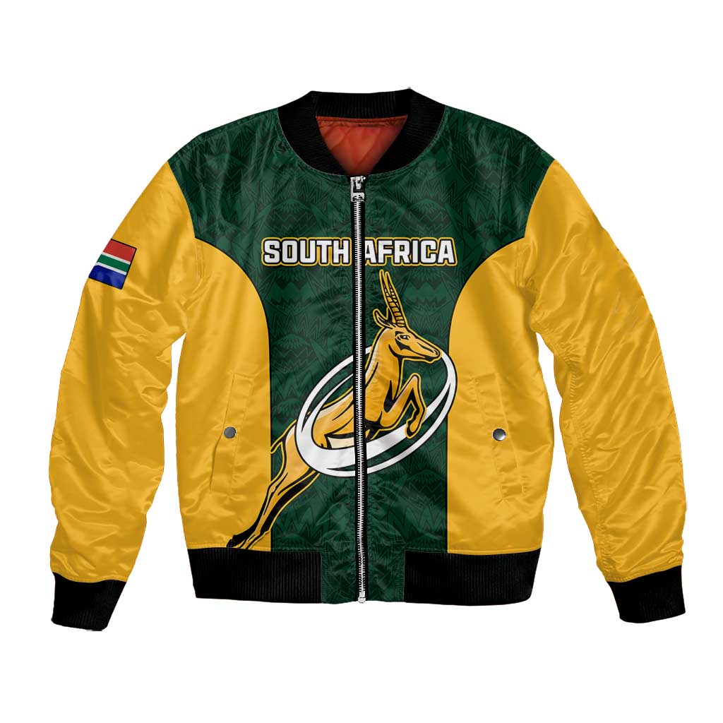 Custom South Africa Rugby Bomber Jacket - Springboks Go Champions with Protea Pattern