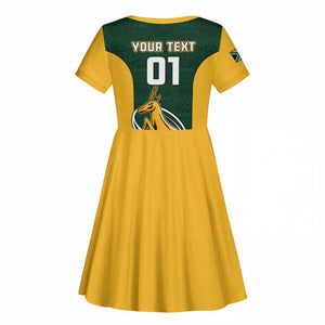 Custom South Africa Rugby Kid Short Sleeve Dress - Springboks Go Champions with Protea Pattern