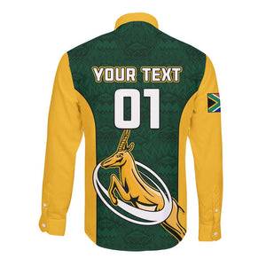 Custom South Africa Rugby Long Sleeve Button Shirt - Springboks Go Champions with Protea Pattern