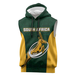Custom South Africa Rugby Sleeveless Hoodie - Springboks Go Champions with Protea Pattern - African Pride