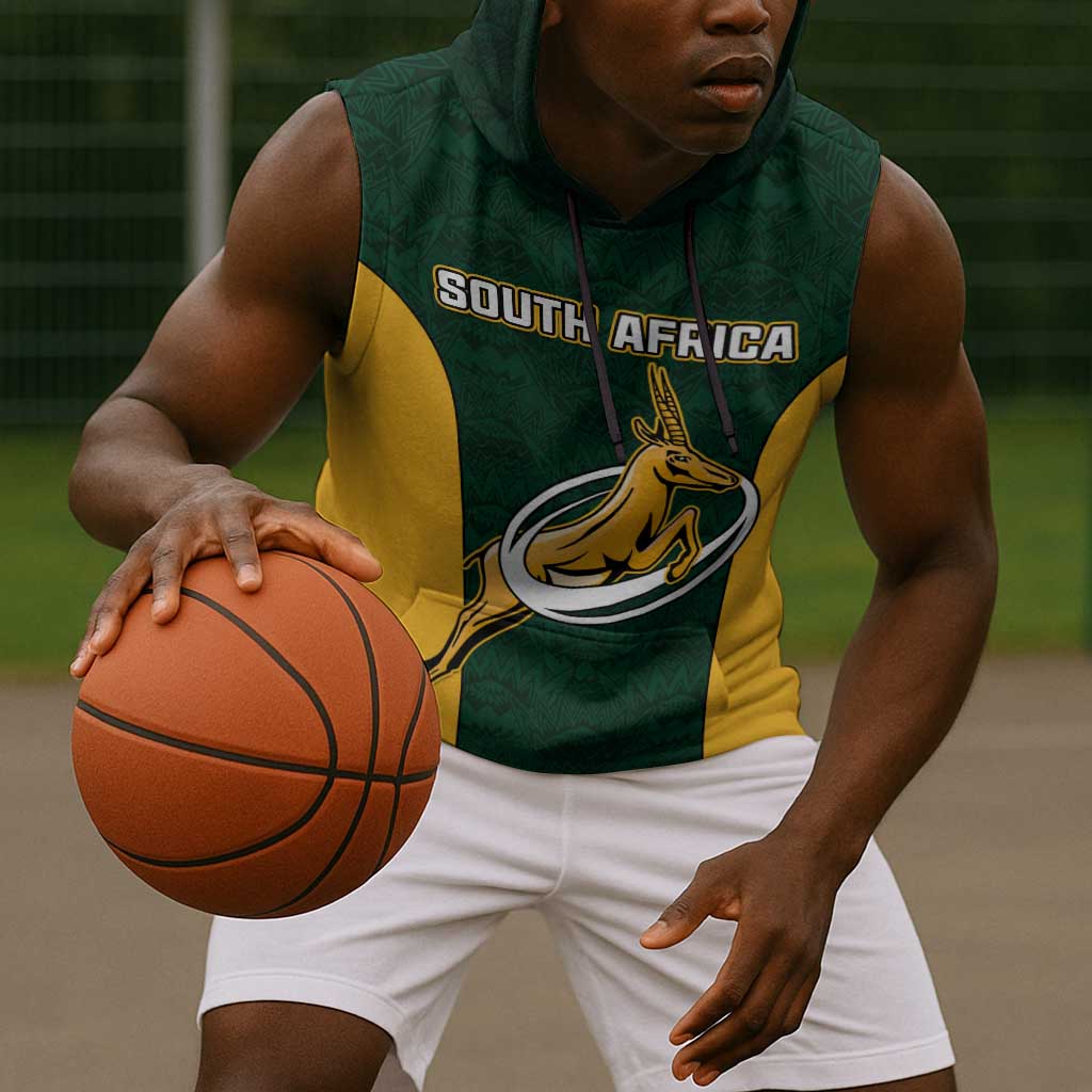 Custom South Africa Rugby Sleeveless Hoodie - Springboks Go Champions with Protea Pattern - African Pride