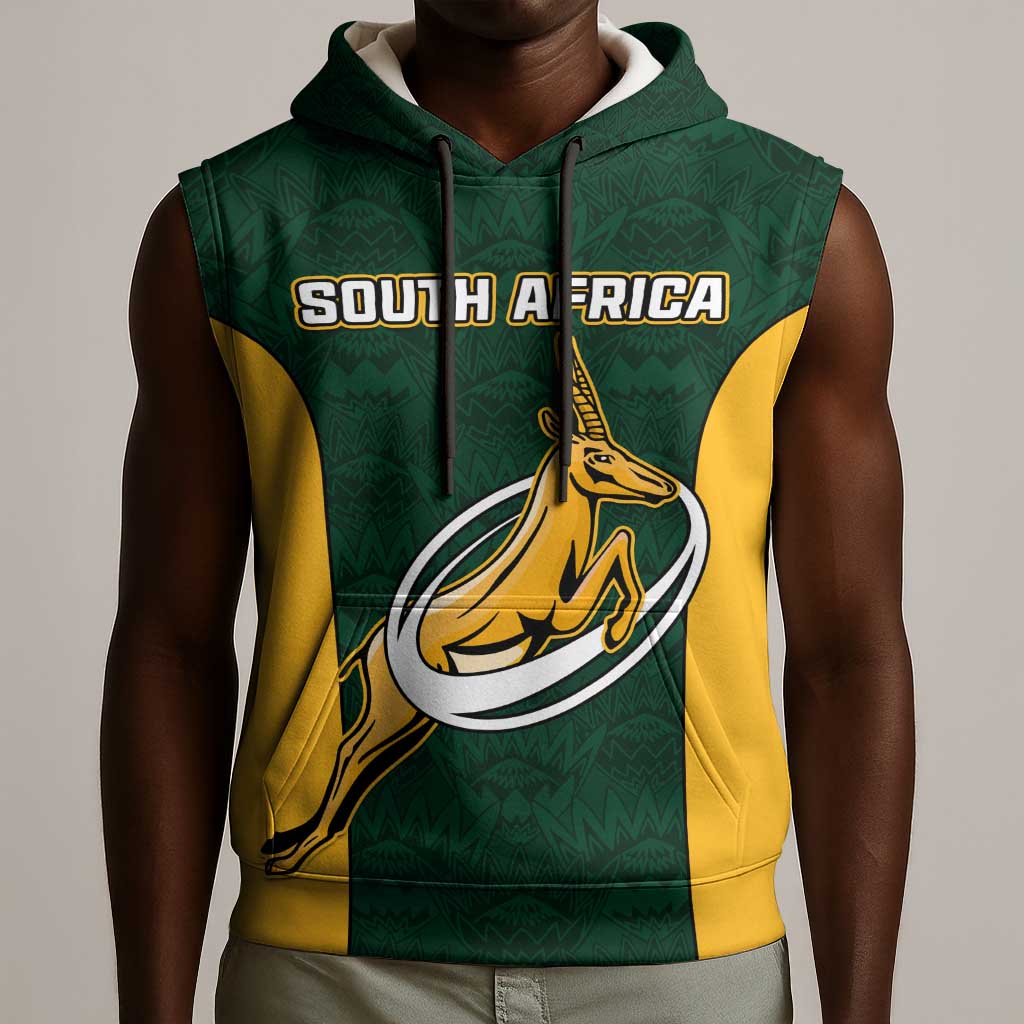Custom South Africa Rugby Sleeveless Hoodie - Springboks Go Champions with Protea Pattern - African Pride