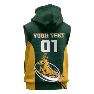 Custom South Africa Rugby Sleeveless Zip Hoodie - Springboks Go Champions with Protea Pattern - African Pride
