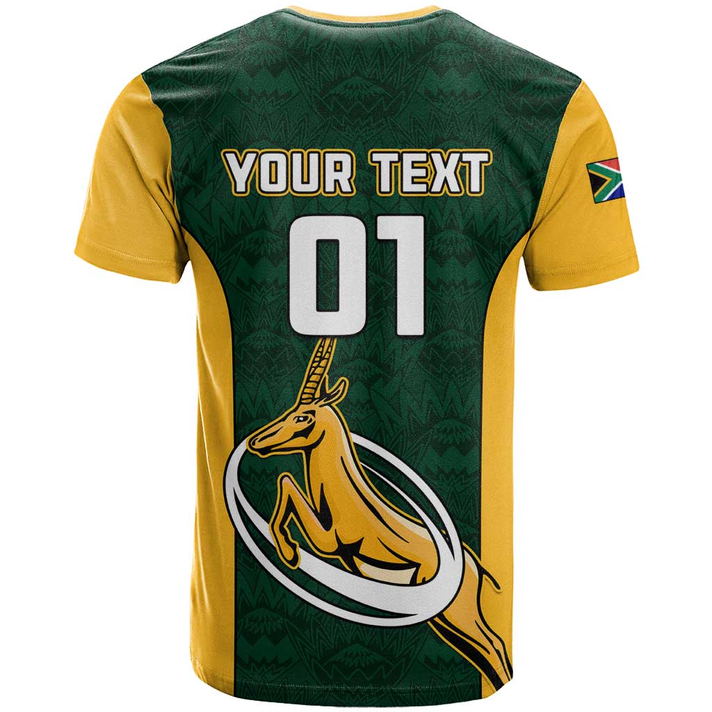 Custom South Africa Rugby T shirt - Springboks Go Champions with Protea Pattern