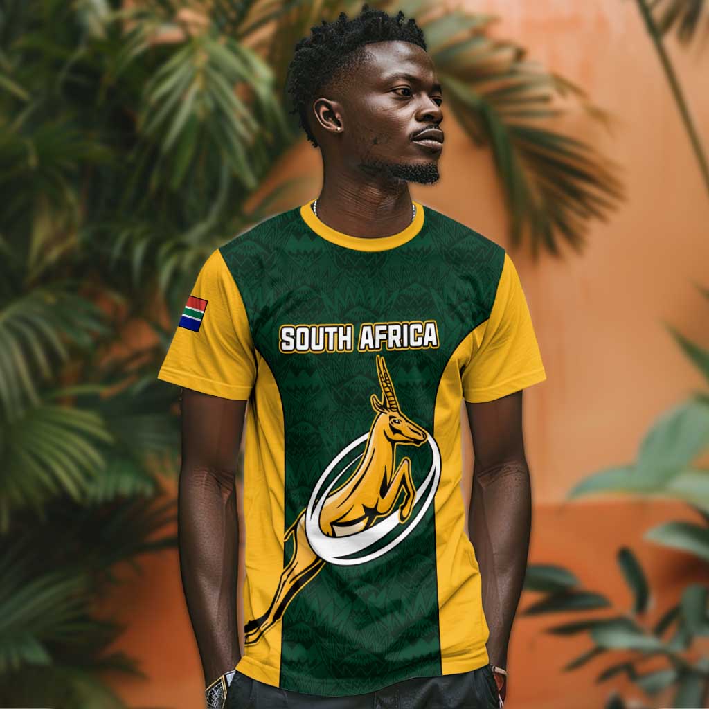 Custom South Africa Rugby T shirt - Springboks Go Champions with Protea Pattern