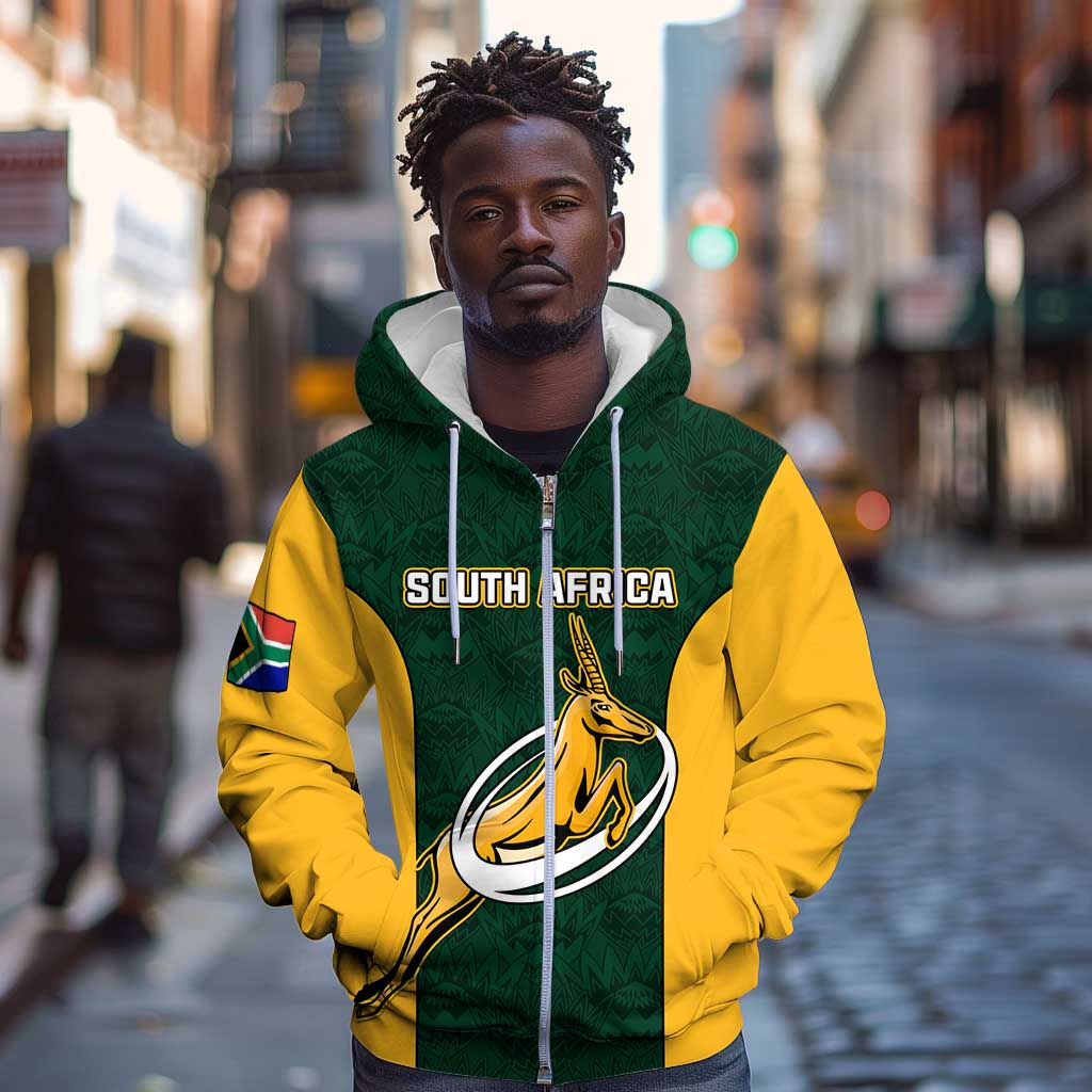 Custom South Africa Rugby Zip Hoodie - Springboks Go Champions with Protea Pattern
