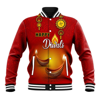 Personalized Diwali Festival Baseball Jacket with Diya and Paisley Pattern LT01