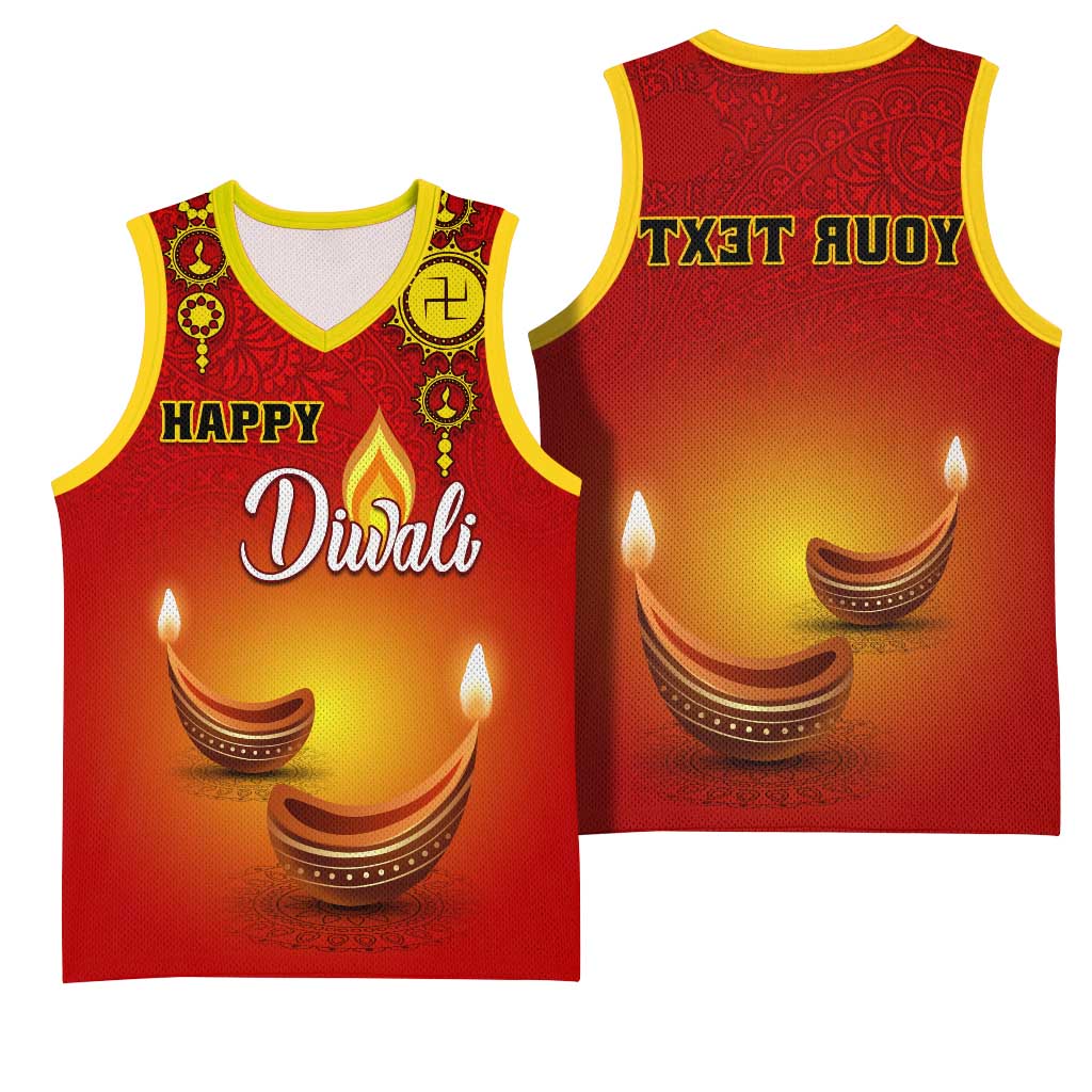 Personalized Diwali Festival Basketball Jersey with Diya and Paisley Pattern - African Pride