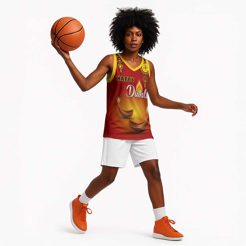 Personalized Diwali Festival Basketball Jersey with Diya and Paisley Pattern - African Pride