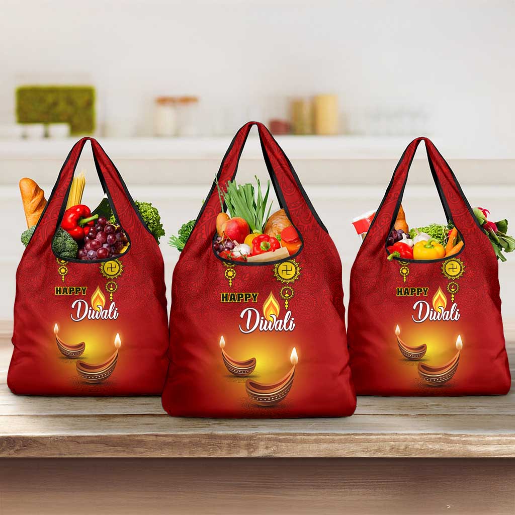 Diwali Festival Grocery Bag with Diya and Paisley Pattern