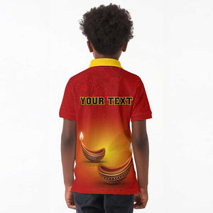 Personalized Diwali Festival Kid Polo Shirt with Diya and Paisley Pattern