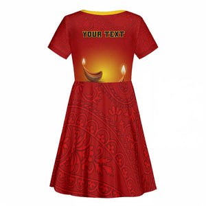 Personalized Diwali Festival Kid Short Sleeve Dress with Diya and Paisley Pattern