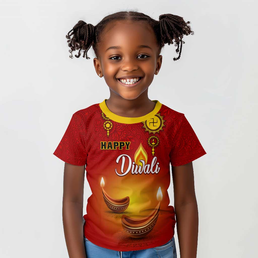 Personalized Diwali Festival Kid T shirt with Diya and Paisley Pattern