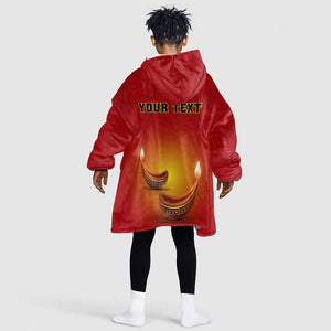 Personalized Diwali Festival KId Wearable Blanket Hoodie with Diya and Paisley Pattern