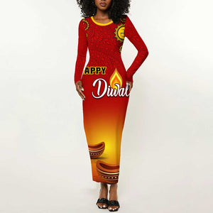Personalized Diwali Festival Long Sleeve Bodycon Dress with Diya and Paisley Pattern LT01