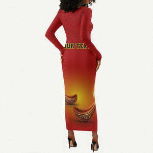 Personalized Diwali Festival Long Sleeve Bodycon Dress with Diya and Paisley Pattern LT01