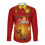 Personalized Diwali Festival Long Sleeve Button Shirt with Diya and Paisley Pattern