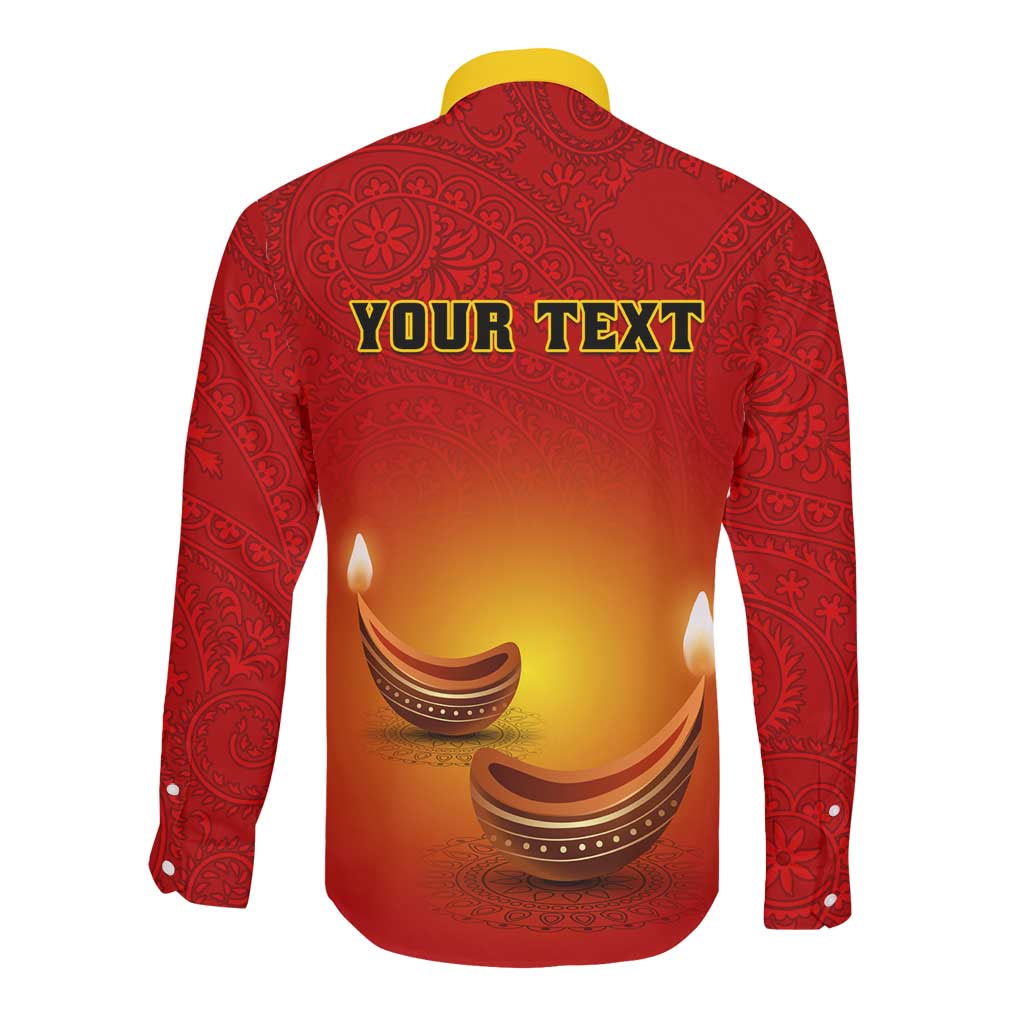 Personalized Diwali Festival Long Sleeve Button Shirt with Diya and Paisley Pattern