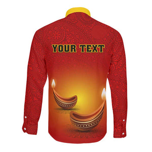 Personalized Diwali Festival Long Sleeve Button Shirt with Diya and Paisley Pattern