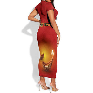 Personalized Diwali Festival Short Sleeve Bodycon Dress with Diya and Paisley Pattern LT01
