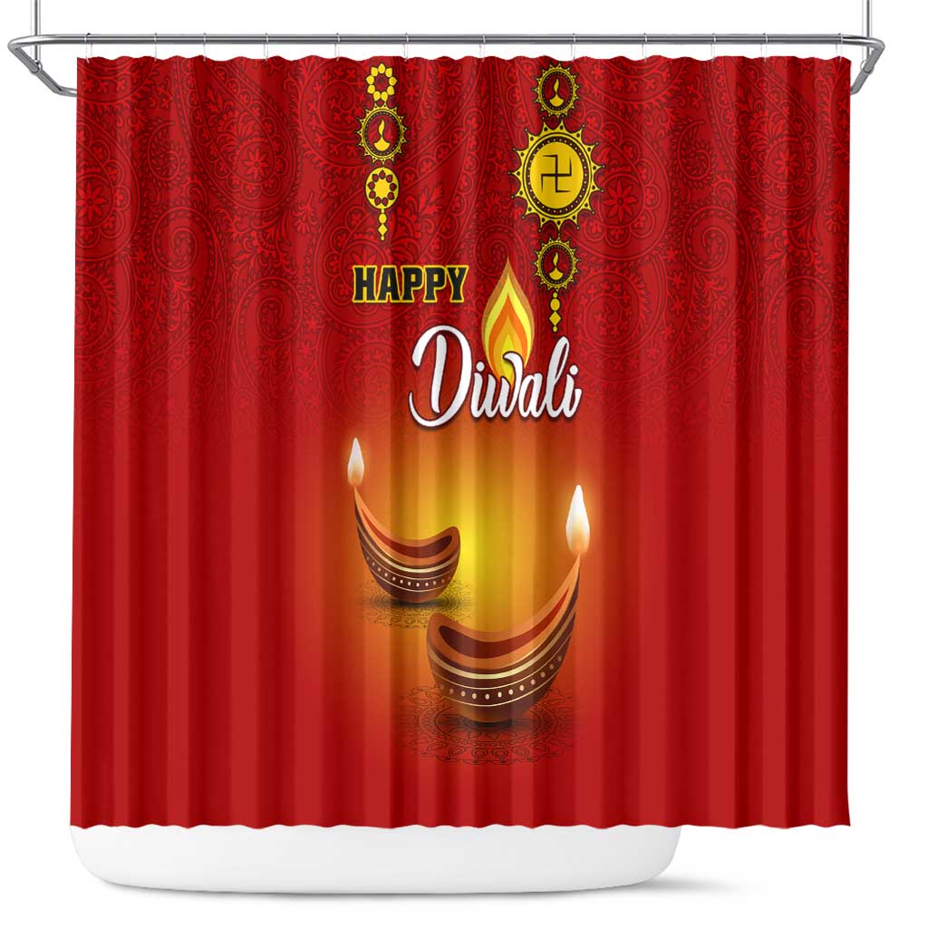 Diwali Festival Shower Curtain with Diya and Paisley Pattern
