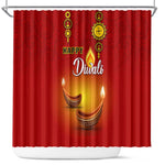 Diwali Festival Shower Curtain with Diya and Paisley Pattern