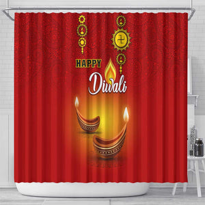 Diwali Festival Shower Curtain with Diya and Paisley Pattern