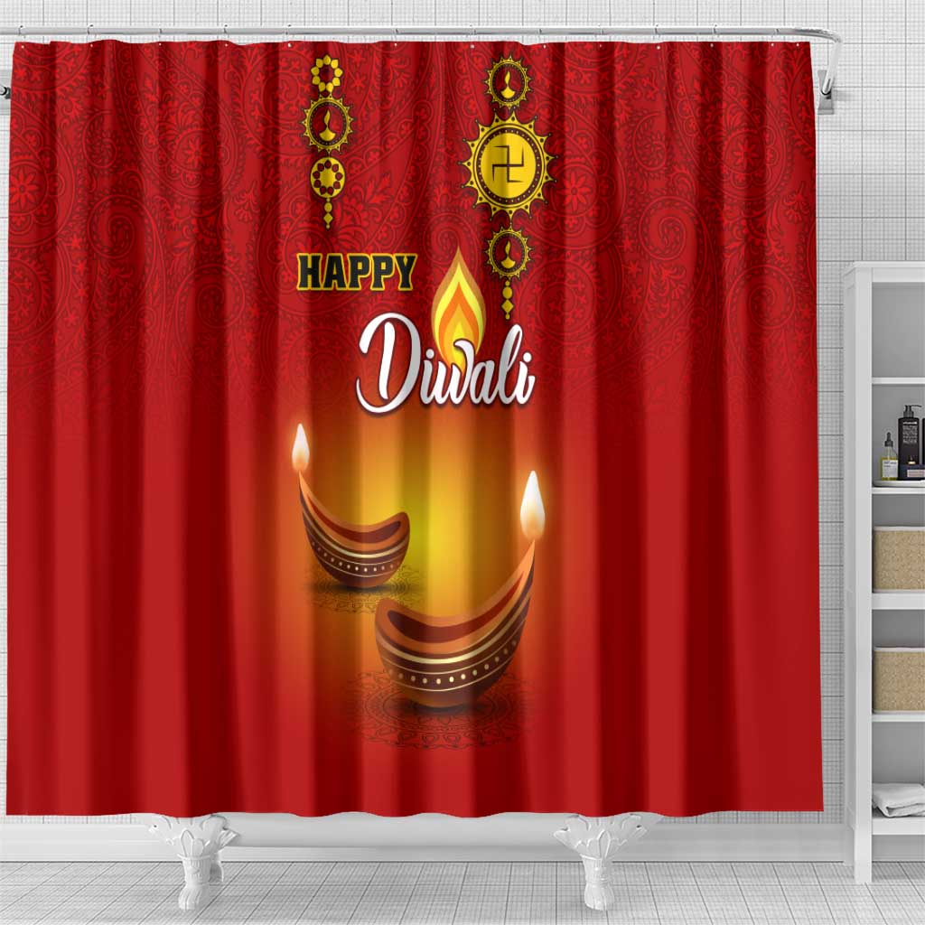 Diwali Festival Shower Curtain with Diya and Paisley Pattern