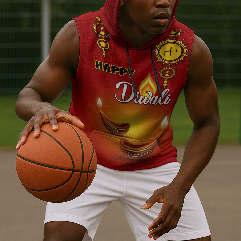 Personalized Diwali Festival Sleeveless Hoodie with Diya and Paisley Pattern - African Pride