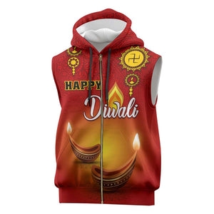 Personalized Diwali Festival Sleeveless Zip Hoodie with Diya and Paisley Pattern - African Pride