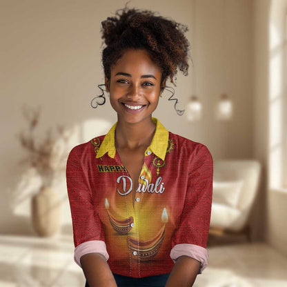 Personalized Diwali Festival Women Casual Shirt with Diya and Paisley Pattern LT01