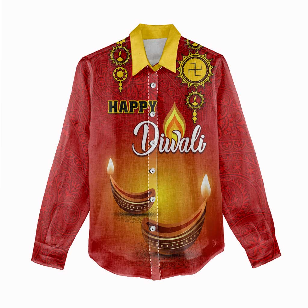 Personalized Diwali Festival Women Casual Shirt with Diya and Paisley Pattern LT01